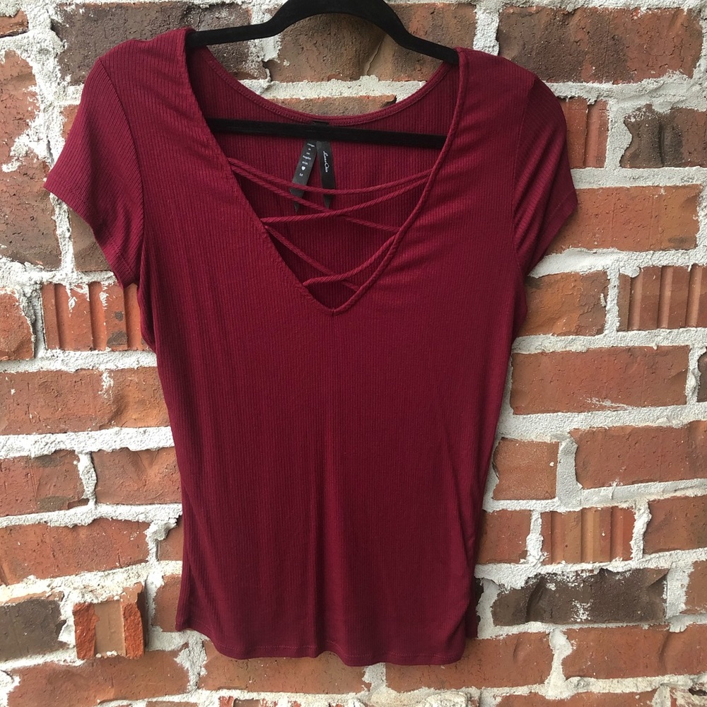Burgundy criss cross top